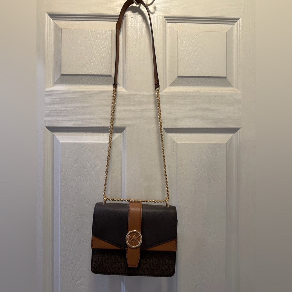 Michael Kors Dark Brown and Gold Crossbody Bag